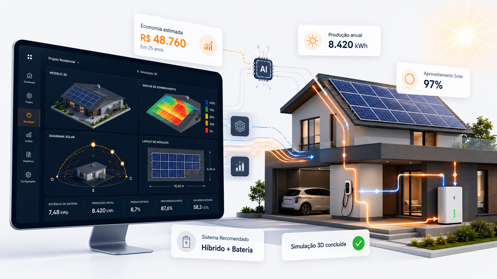 Simulação 3D de energia solar da Planeta Solar